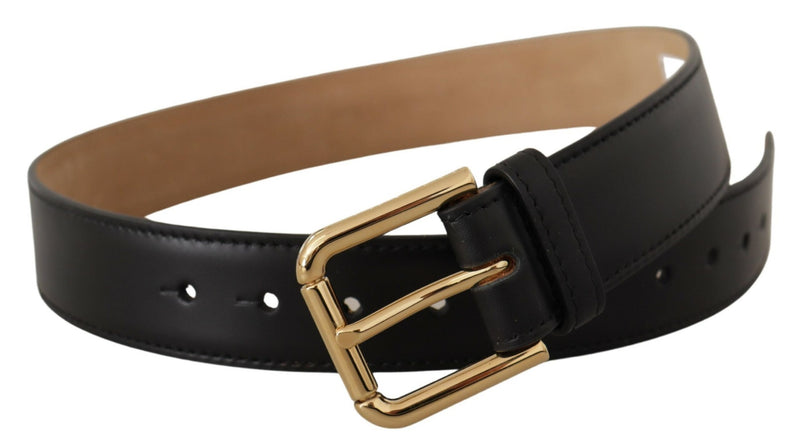 Dolce & Gabbana Ceinture en Cuir Noir avec Boucle Dorée Classique