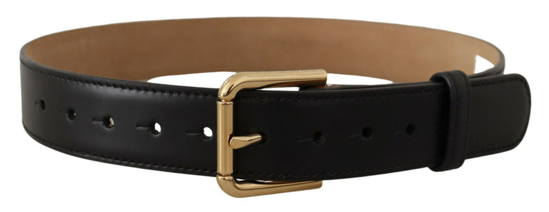 Dolce & Gabbana Ceinture en Cuir Noir avec Boucle Dorée Classique