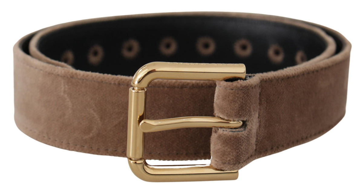 Ceinture en Velours Brun avec Boucle Métallique Logo Dolce & Gabbana