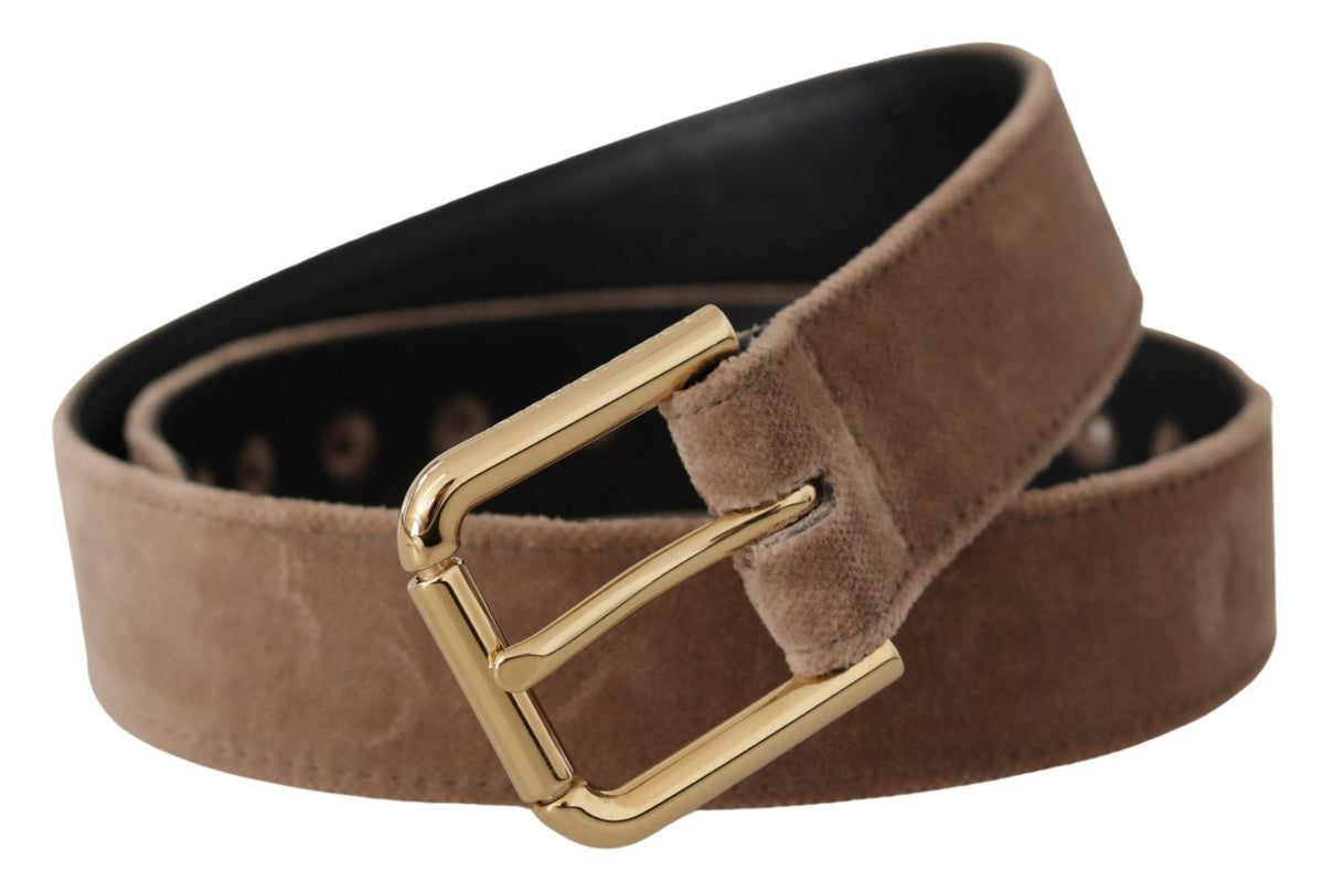 Ceinture en Velours Brun avec Boucle Métallique Logo Dolce & Gabbana