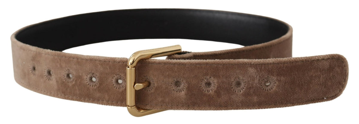 Ceinture en Velours Brun avec Boucle Métallique Logo Dolce & Gabbana