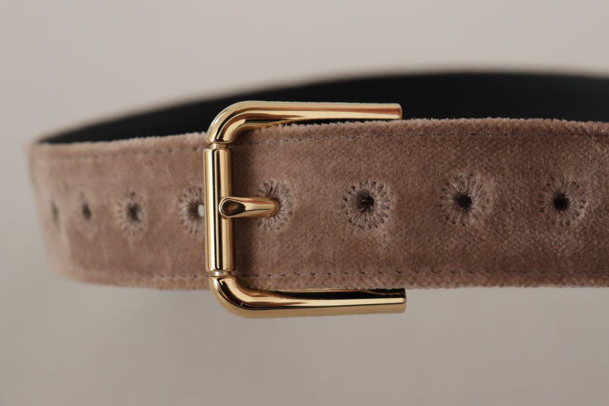 Ceinture en Velours Brun avec Boucle Métallique Logo Dolce & Gabbana