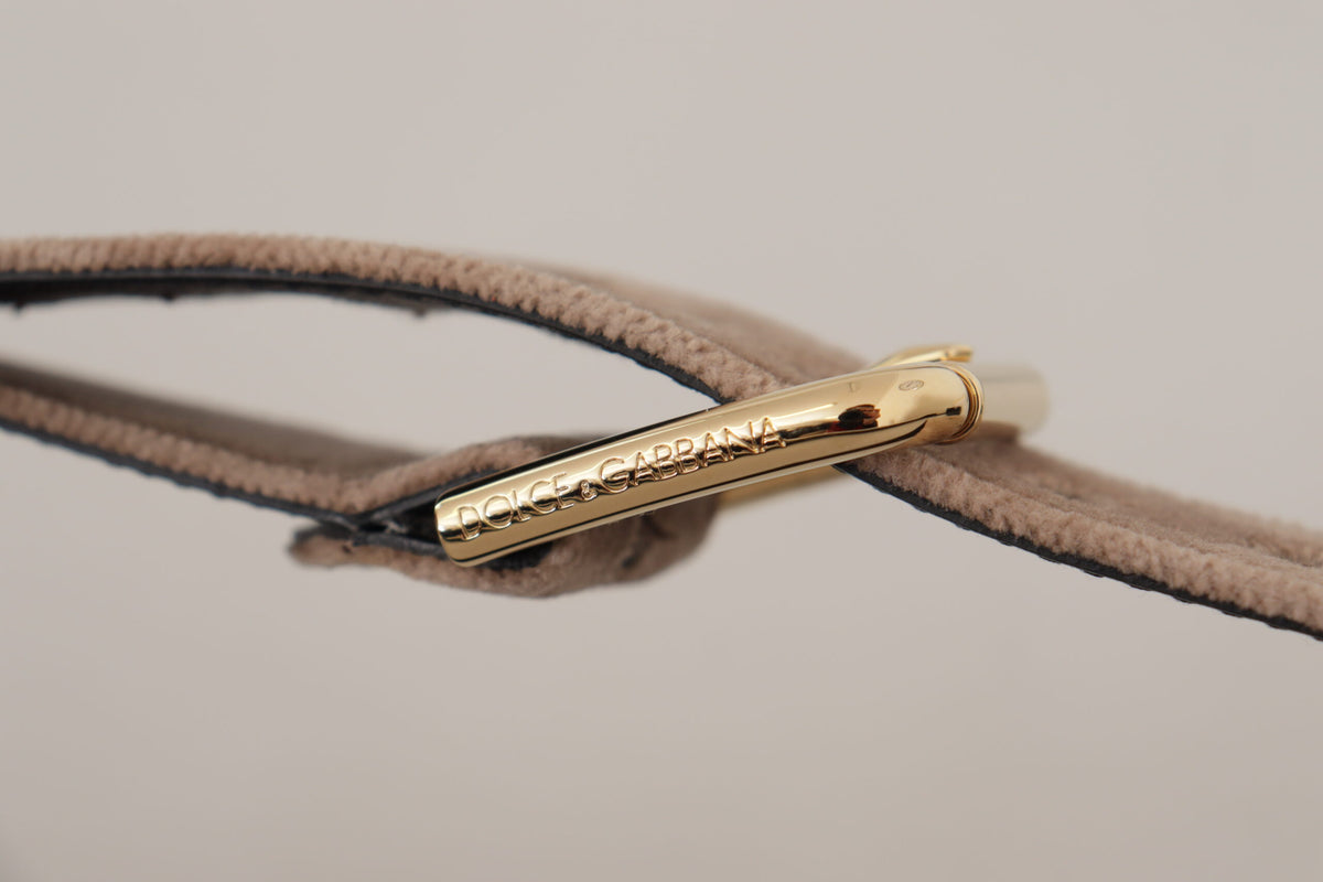 Ceinture en Velours Brun avec Boucle Métallique Logo Dolce & Gabbana