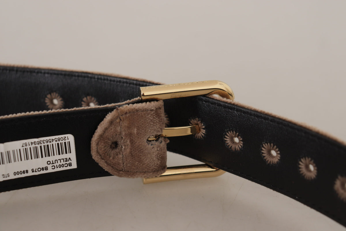 Ceinture en Velours Brun avec Boucle Métallique Logo Dolce & Gabbana