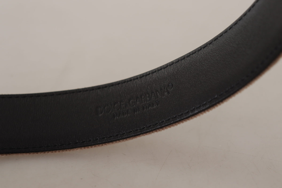 Ceinture en Velours Brun avec Boucle Métallique Logo Dolce & Gabbana