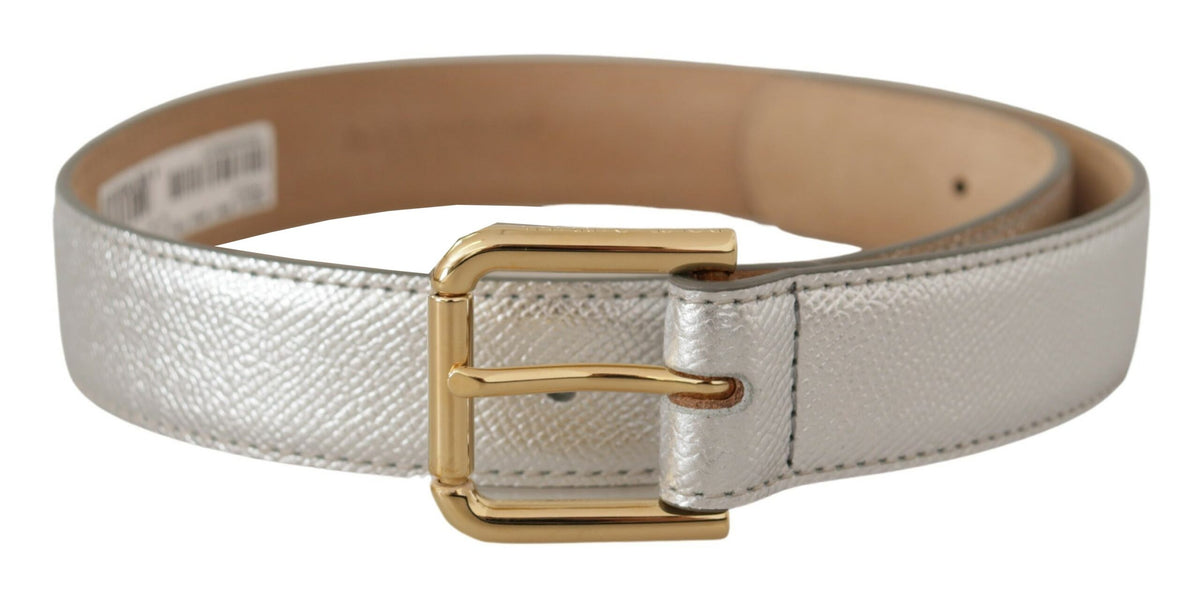 Dolce & Gabbana Ceinture en Cuir Argenté avec Boucle Logo Dorée