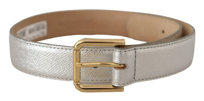 Dolce & Gabbana Ceinture en Cuir Argenté avec Boucle Logo Dorée