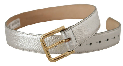 Ceinture Dolce & Gabbana en cuir argenté avec logo doré et boucle en métal