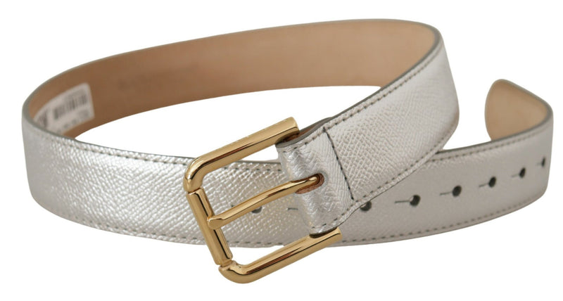 Dolce & Gabbana Ceinture en Cuir Argenté avec Boucle Logo Dorée