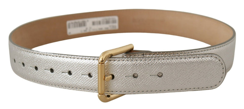 Dolce & Gabbana Ceinture en Cuir Argenté avec Boucle Logo Dorée