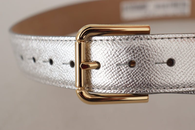 Dolce & Gabbana Ceinture en Cuir Argenté avec Boucle Logo Dorée