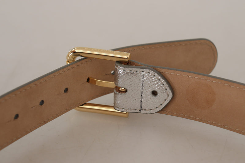 Dolce & Gabbana Ceinture en Cuir Argenté avec Boucle Logo Dorée