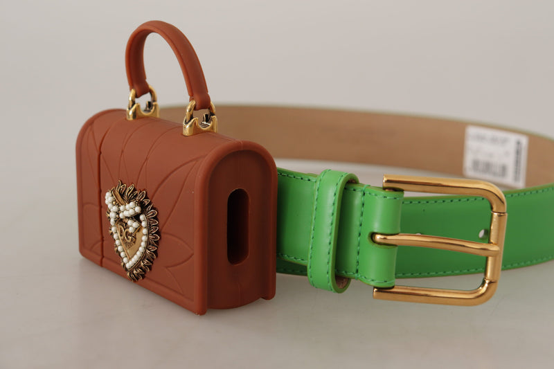 Dolce & Gabbana Green Leather Devotion Heart Micro Bag Belt