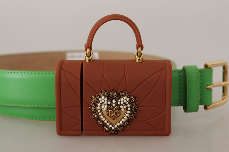 Dolce & Gabbana Green Leather Devotion Heart Micro Bag Belt