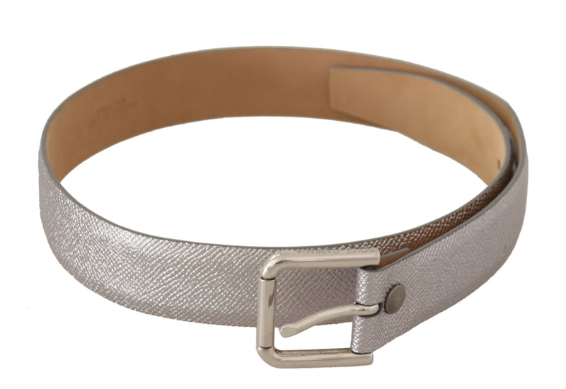 Dolce & Gabbana Metallic Silver Leather Belt with Metal Buckle