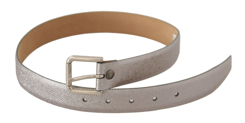 Dolce & Gabbana Metallic Silver Leather Belt with Metal Buckle