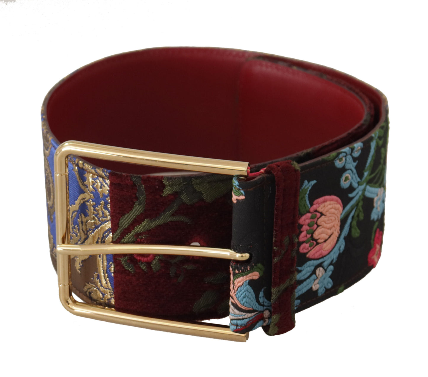Ceinture Dolce & Gabbana en cuir rouge brodé avec boucle en métal et logo doré