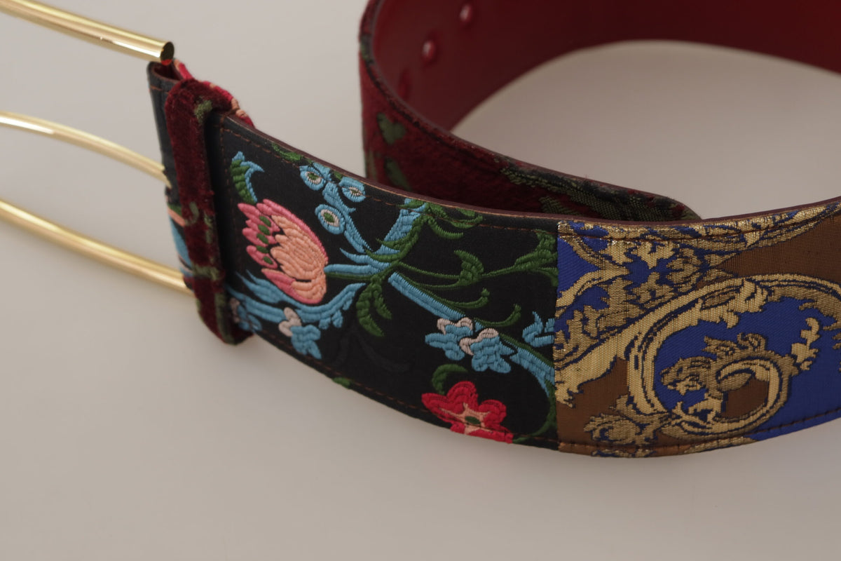 Dolce & Gabbana Ceinture en Cuir Rouge Brodée avec Boucle Logo Dorée
