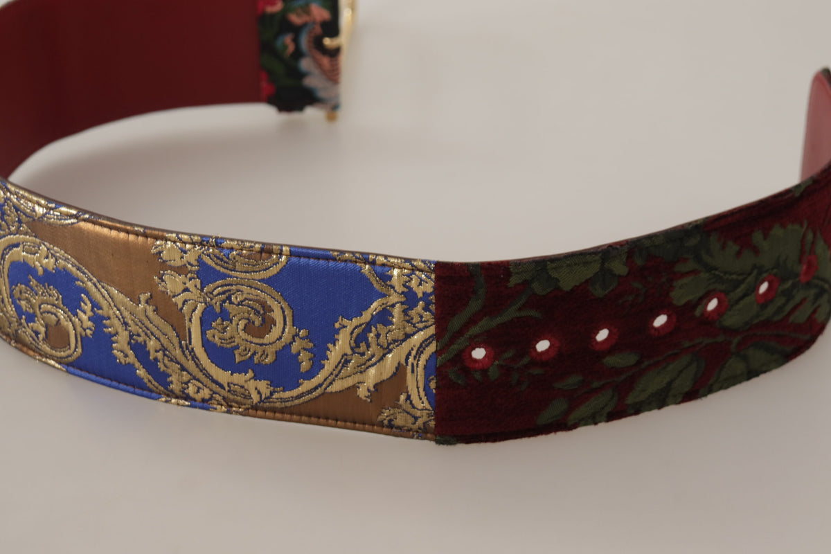 Dolce & Gabbana Ceinture en Cuir Rouge Brodée avec Boucle Logo Dorée
