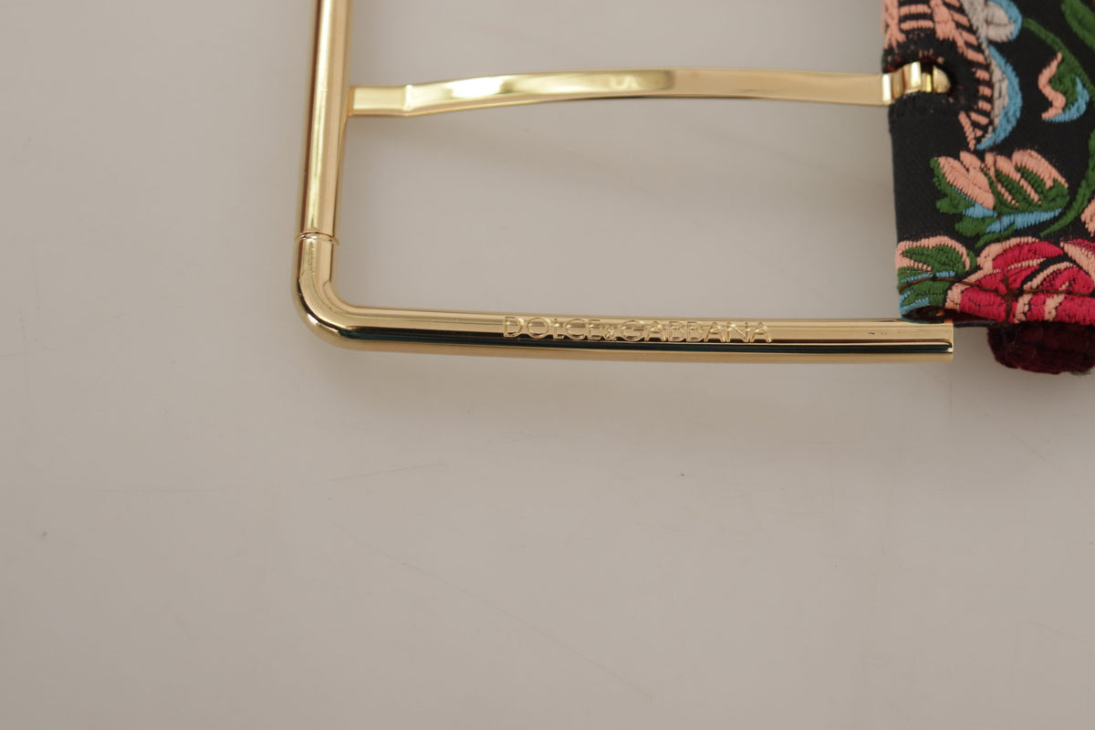 Dolce & Gabbana Ceinture en Cuir Rouge Brodée avec Boucle Logo Dorée