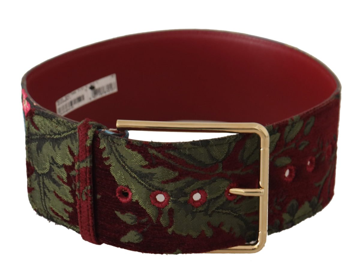 Dolce & Gabbana Ceinture en Cuir Rouge Brodée avec Boucle Logo Dorée