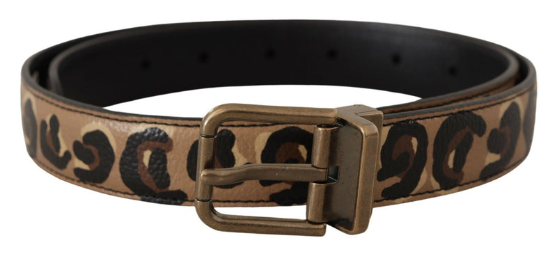 Dolce & Gabbana Ceinture en Cuir Marron à Imprimé Léopard avec Boucle en Bronze