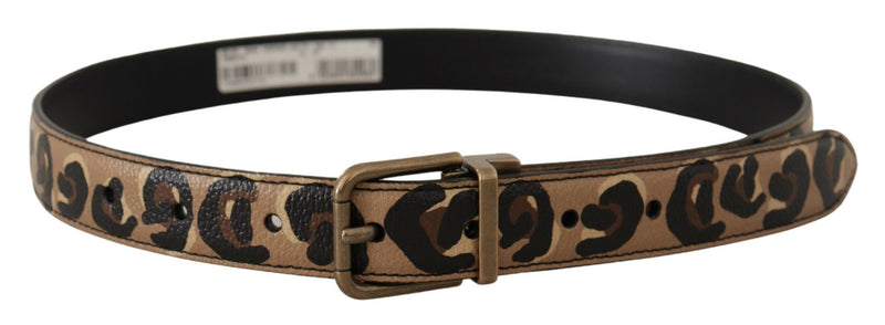 Dolce & Gabbana Ceinture en Cuir Marron à Imprimé Léopard avec Boucle en Bronze