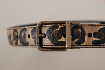 Ceinture Dolce & Gabbana en cuir marron à imprimé léopard avec boucle en métal bronze