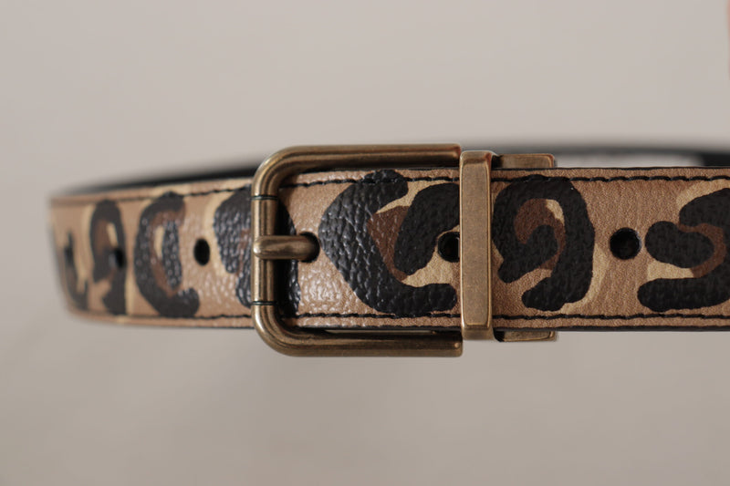 Dolce & Gabbana Ceinture en Cuir Marron à Imprimé Léopard avec Boucle en Bronze