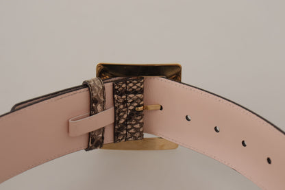 Ceinture Dolce & Gabbana en cuir exotique beige à large boucle en métal doré
