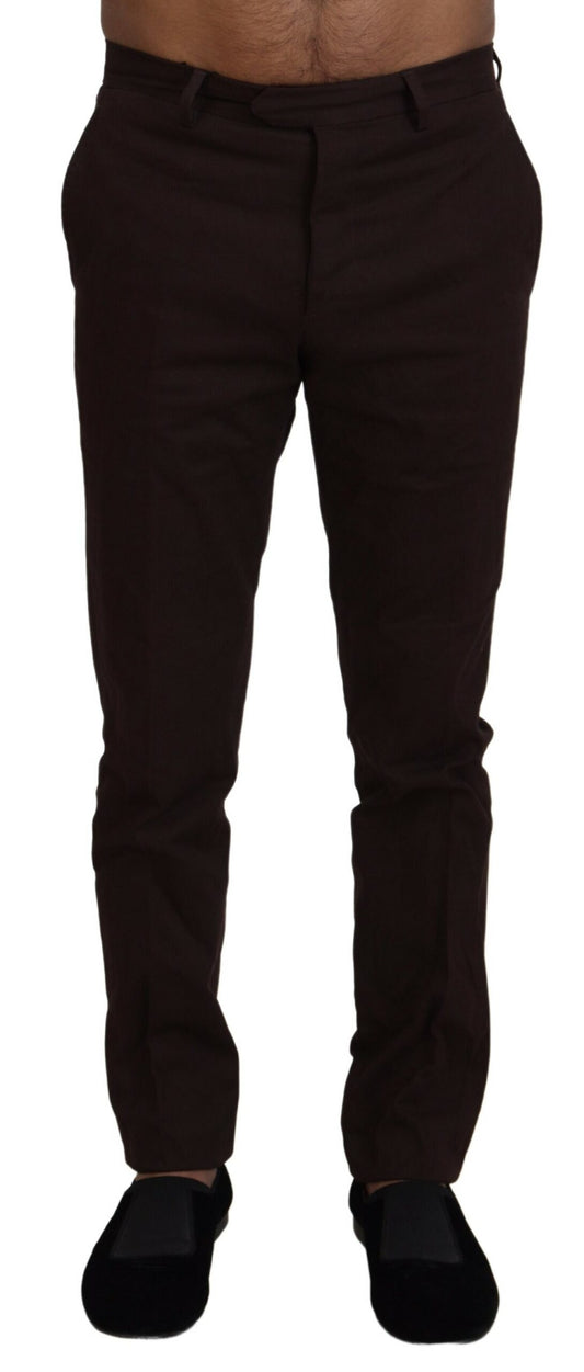 Pantalon habillé pour homme en coton brun, coupe fuselée, BENCIVENGA