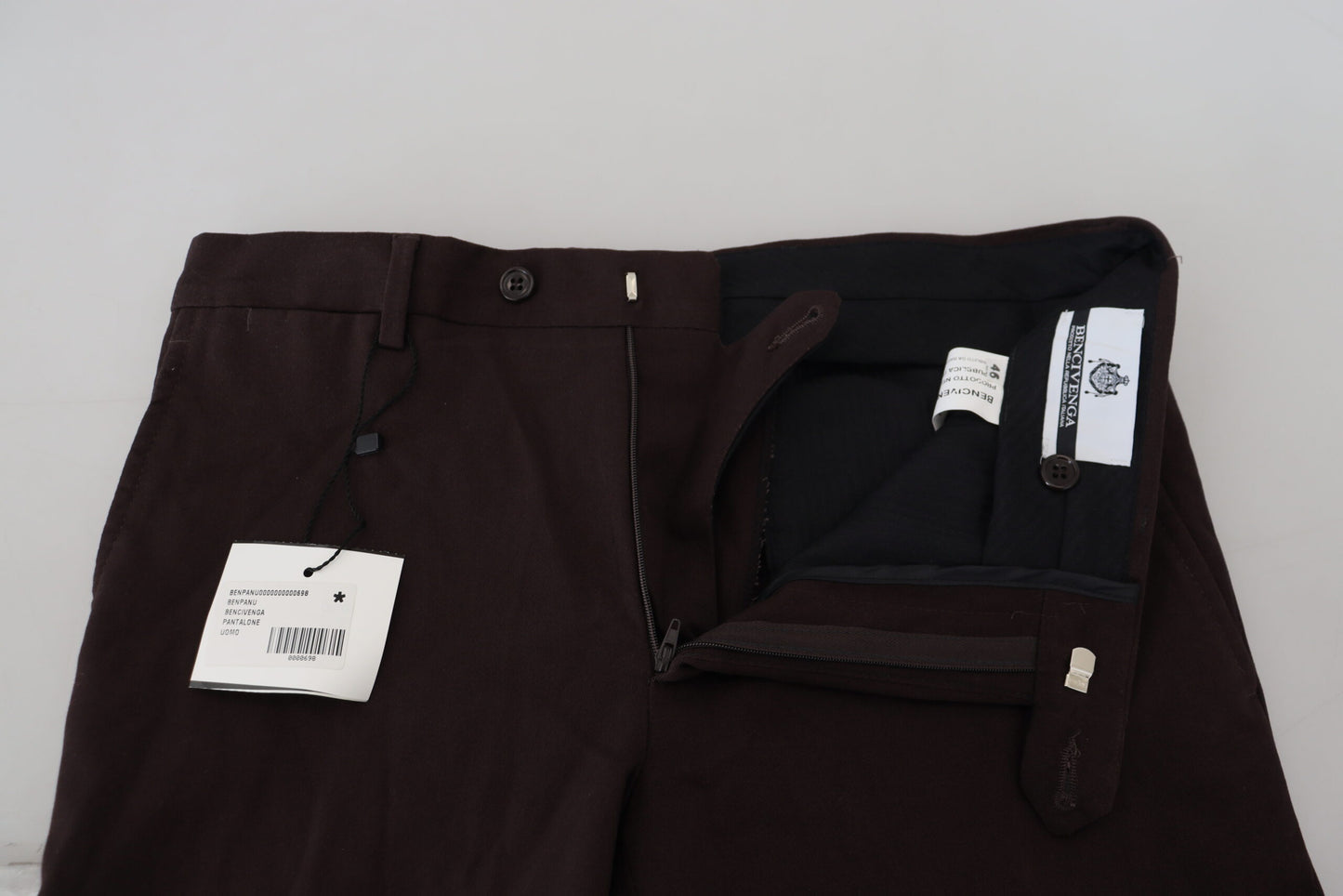Pantalon habillé pour homme en coton brun, coupe fuselée, BENCIVENGA