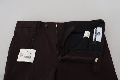 Pantalon habillé pour homme en coton brun, coupe fuselée, BENCIVENGA