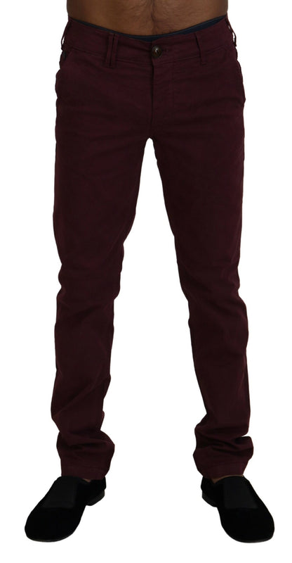 Pantalon homme décontracté, coupe skinny, en coton extensible, couleur marron bordeaux, marque CYCLE.
