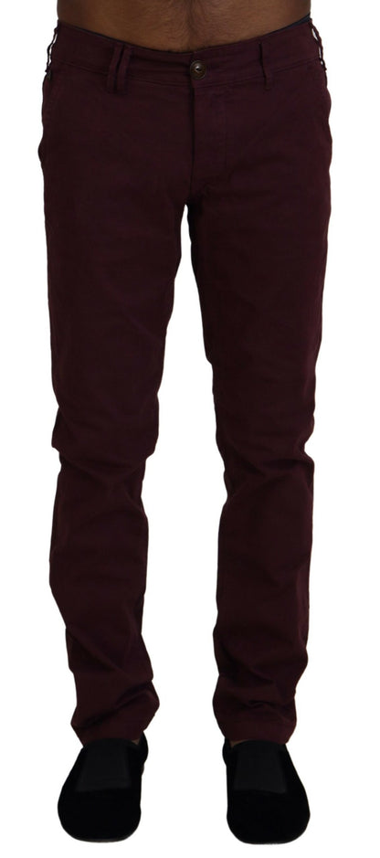 Pantalon homme décontracté, coupe skinny, en coton extensible, couleur marron bordeaux, marque CYCLE.