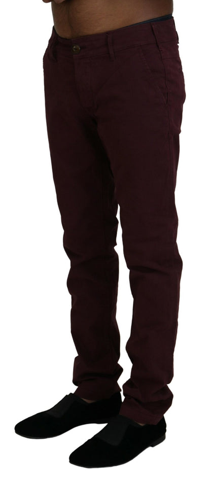 Pantalon homme décontracté, coupe skinny, en coton extensible, couleur marron bordeaux, marque CYCLE.