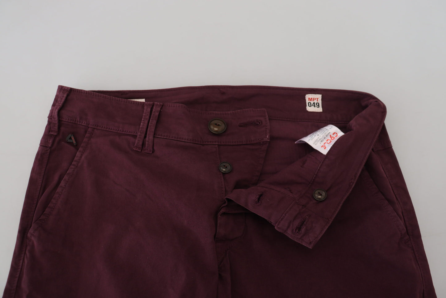 Pantalon homme décontracté, coupe skinny, en coton extensible, couleur marron bordeaux, marque CYCLE.