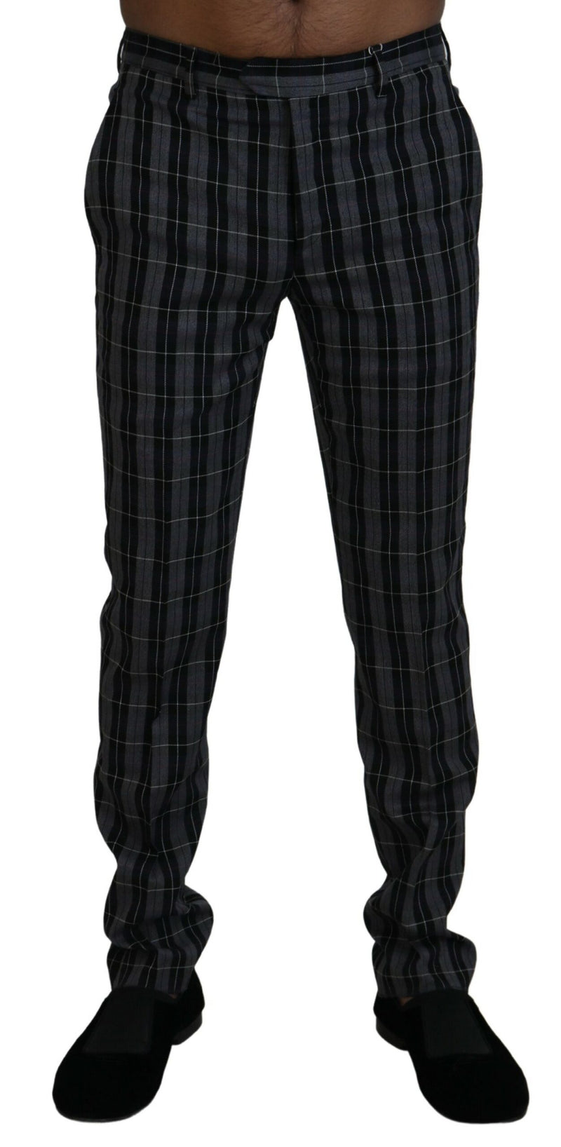 BENCIVENGA Grijze geruite slim fit herenbroek