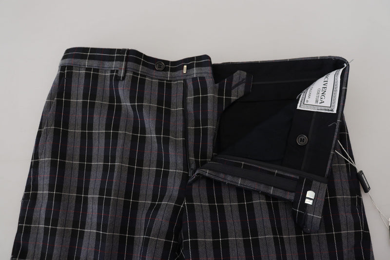 BENCIVENGA Grijze geruite slim fit herenbroek