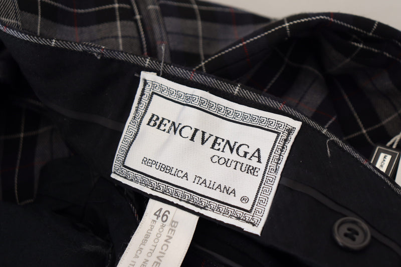 BENCIVENGA Grijze geruite slim fit herenbroek