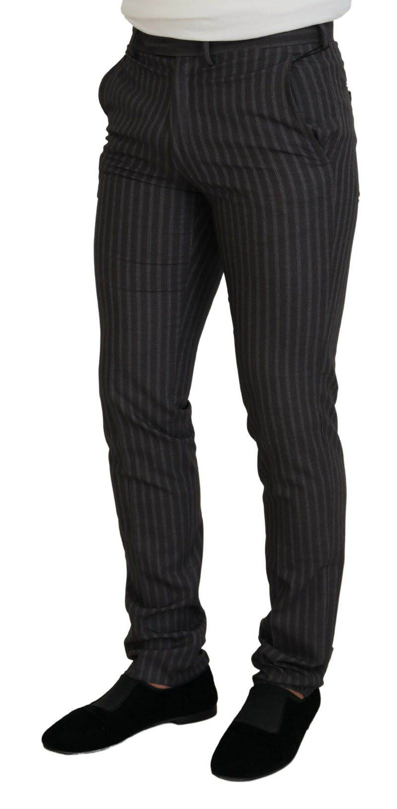 BENCIVENGA Bruine gestreepte slim fit herenbroek