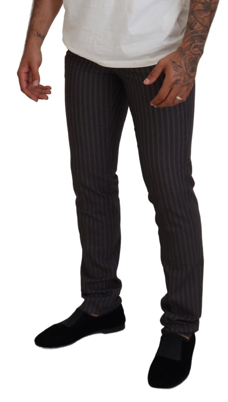 BENCIVENGA Bruine gestreepte slim fit herenbroek