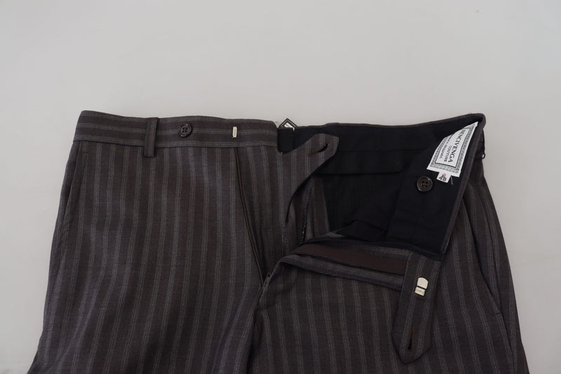 BENCIVENGA Bruine gestreepte slim fit herenbroek