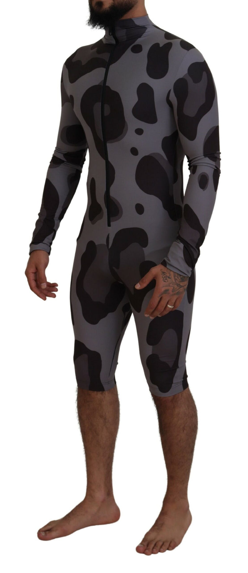 Dolce & Gabbana Gray Patterned Wetsuit Swimwear for Men