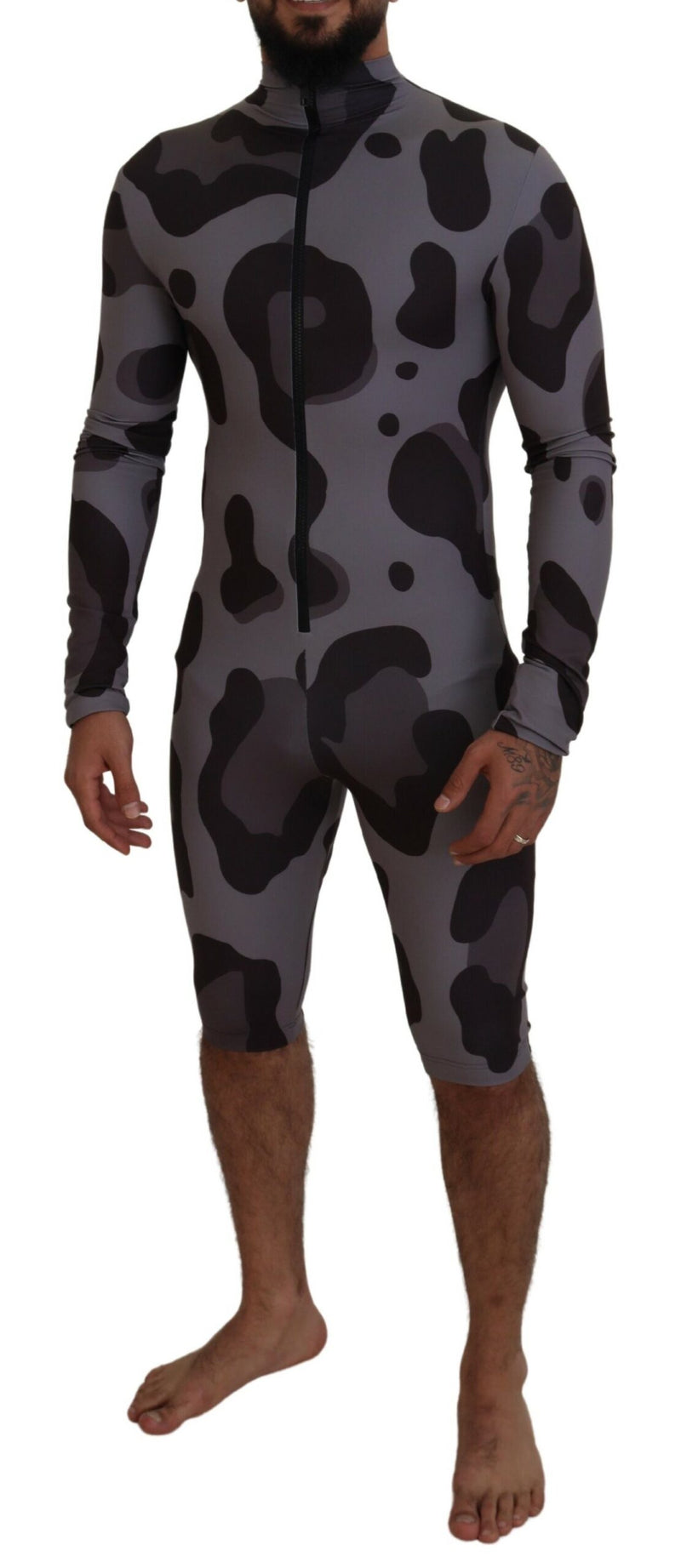Dolce & Gabbana Gray Patterned Wetsuit Swimwear for Men