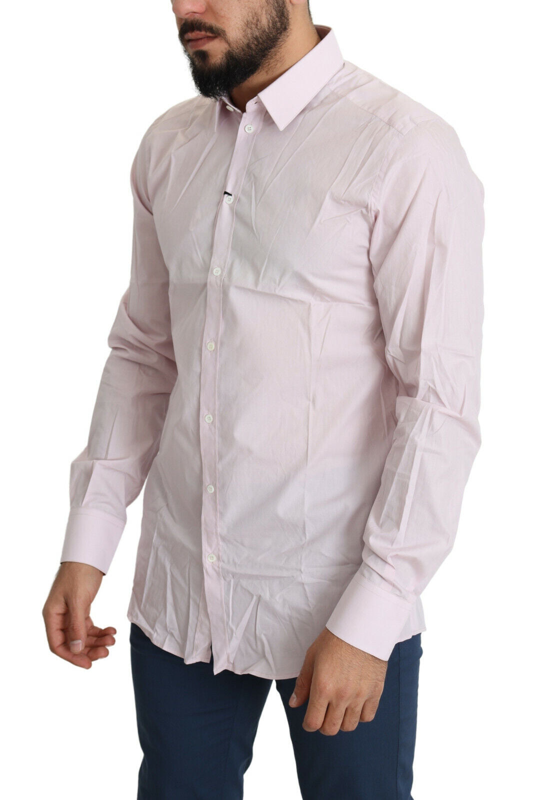 Chemise habillée en coton rose clair, style formel, dorée, Dolce &amp; Gabbana