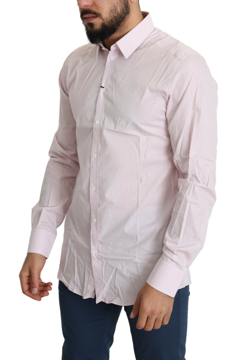 Chemise habillée en coton rose clair, style formel, dorée, Dolce &amp; Gabbana