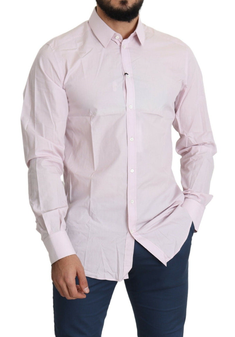 Chemise habillée en coton rose clair, style formel, dorée, Dolce &amp; Gabbana