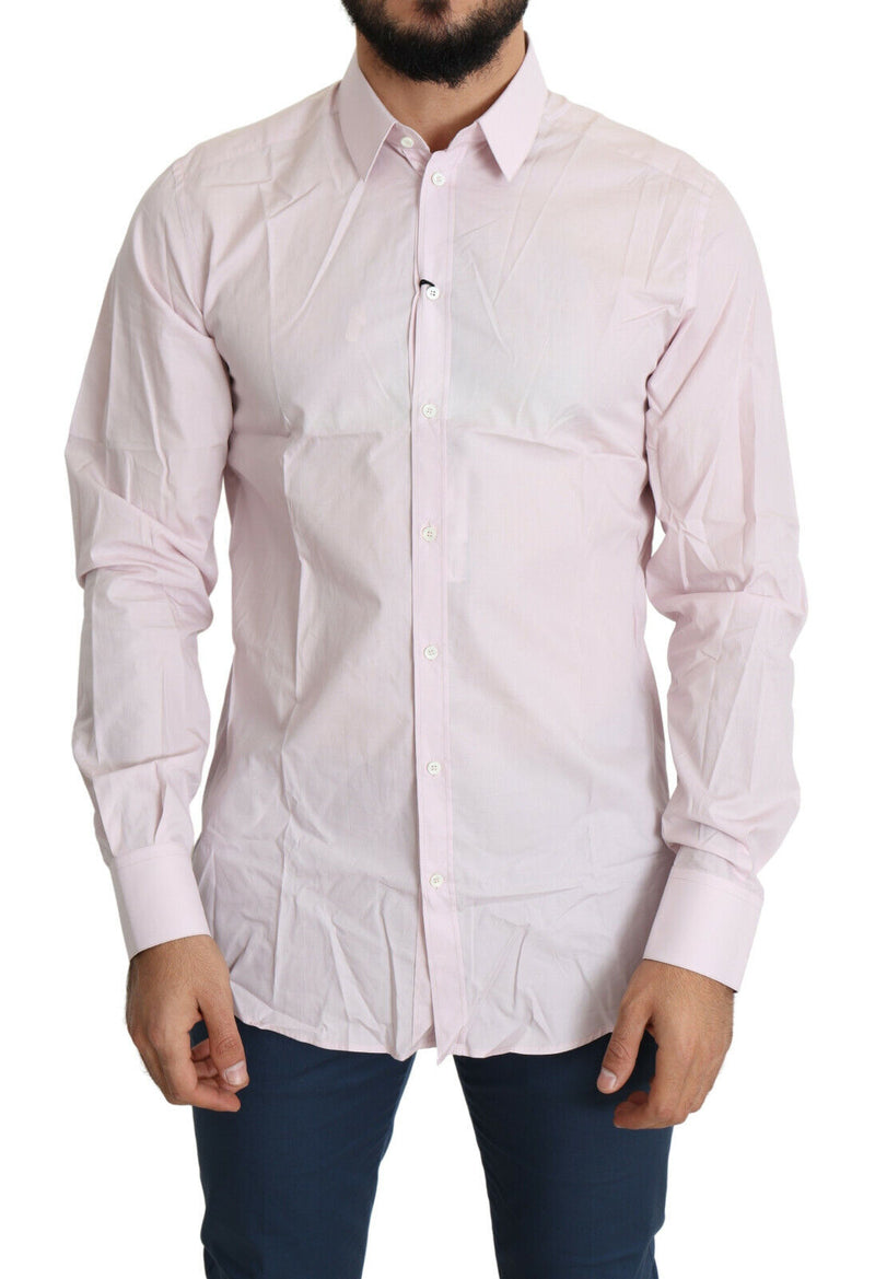 Chemise habillée en coton rose clair, style formel, dorée, Dolce &amp; Gabbana