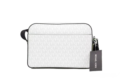 Michael Kors Cooper kleine, felwitte, palm-print, PVC utility crossbody tas
